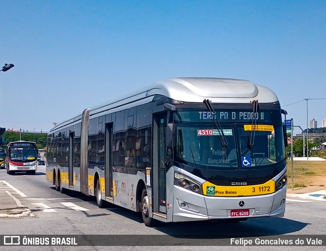 Viação Metrópole Paulista - Zona Leste 3 1172 na cidade de São Paulo, São Paulo, Brasil, por Felipe Goncalves do Vale. ID da foto: 10001871.