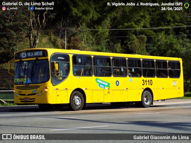 Auto Ônibus Três Irmãos 3110 na cidade de Jundiaí, São Paulo, Brasil, por Gabriel Giacomin de Lima. ID da foto: 10004542.