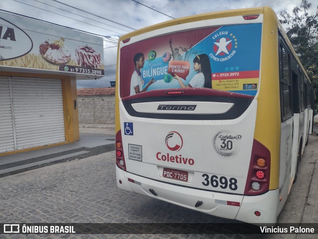 Coletivo Transportes 3698 na cidade de Caruaru, Pernambuco, Brasil, por Vinicius Palone. Número da foto: #9983949.