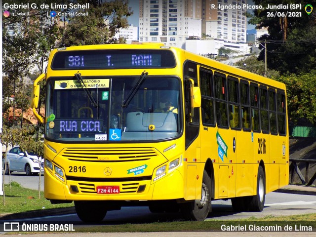 Viação Jundiaiense 2816 na cidade de Jundiaí, São Paulo, Brasil, por Gabriel Giacomin de Lima. Número da foto: #9985291.