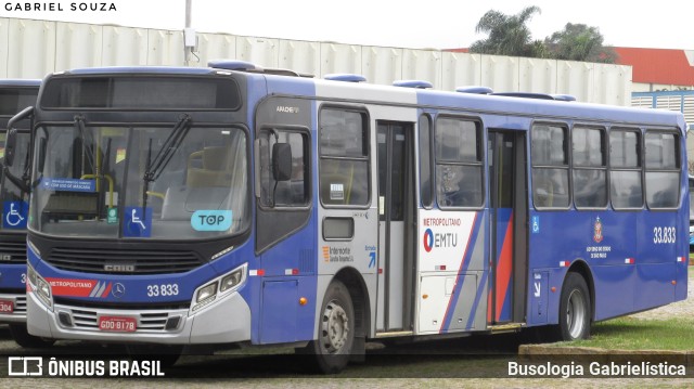 Guarulhos Transportes 33.833 na cidade de Guarulhos, São Paulo, Brasil, por Busologia Gabrielística. ID da foto: 10101477.