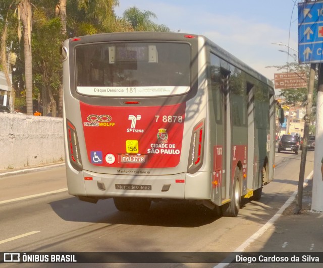 Transwolff Transportes e Turismo 7 8878 na cidade de São Paulo, São Paulo, Brasil, por Diego Cardoso da Silva. ID da foto: 10135050.