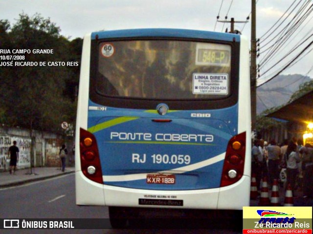 Viação Ponte Coberta RJ 190.059 na cidade de Rio de Janeiro, Rio de Janeiro, Brasil, por Zé Ricardo Reis. Número da foto: #10058566.