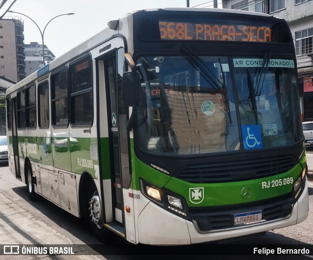 Viação Vera Cruz RJ 205.089 na cidade de Rio de Janeiro, Rio de Janeiro, Brasil, por Felipe Bernardo. ID da foto: 10139014.