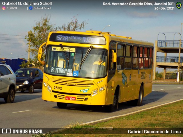 Viação Jundiaiense 2802 na cidade de Jundiaí, São Paulo, Brasil, por Gabriel Giacomin de Lima. ID da foto: 10182605.