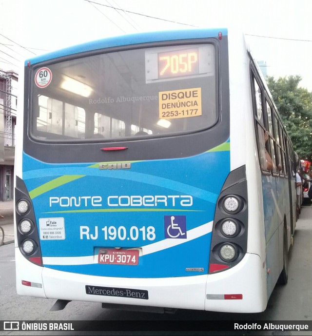 Viação Ponte Coberta RJ 190.018 na cidade de Nova Iguaçu, Rio de Janeiro, Brasil, por Rodolfo Albuquerque. Número da foto: #10200067.