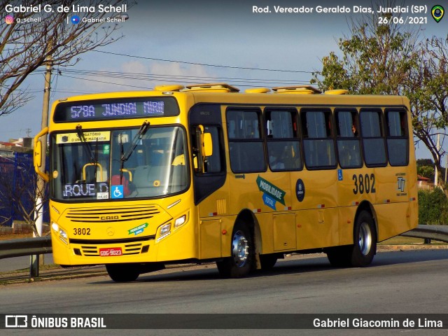 Auto Ônibus Três Irmãos 3802 na cidade de Jundiaí, São Paulo, Brasil, por Gabriel Giacomin de Lima. ID da foto: 10145980.