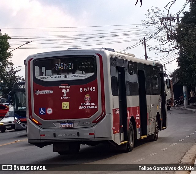 Auto Viação Transcap 8 5745 na cidade de São Paulo, São Paulo, Brasil, por Felipe Goncalves do Vale. ID da foto: 10228715.