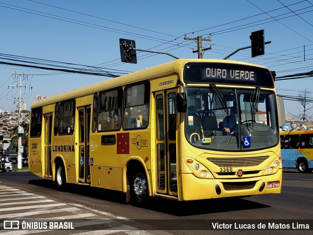 TCGL - Transportes Coletivos Grande Londrina 3360 na cidade de Londrina, Paraná, Brasil, por Victor Lucas de Matos Lima. Número da foto: #10151714.