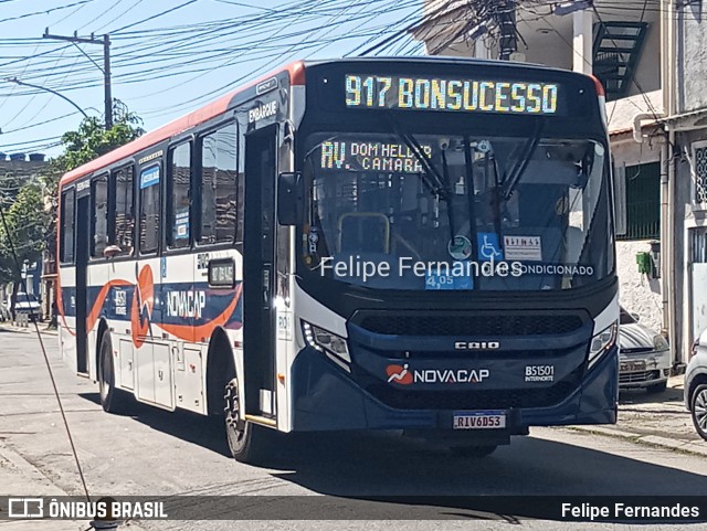 Viação Novacap B51501 na cidade de Rio de Janeiro, Rio de Janeiro, Brasil, por Felipe Fernandes. ID da foto: 10305884.