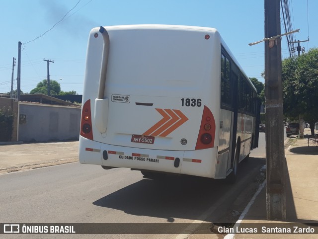 Transvida Transporte Coletivo 1836 na cidade de Ji-Paraná, Rondônia, Brasil, por Gian Lucas  Santana Zardo. Número da foto: #10307499.