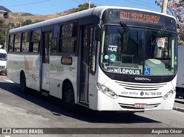 Transportes e Turismo Alto Minho RJ 168.006 na cidade de Nova Iguaçu, Rio de Janeiro, Brasil, por Augusto César. ID da foto: 10306638.