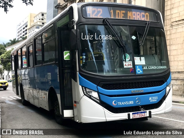 Transurb A72003 na cidade de Rio de Janeiro, Rio de Janeiro, Brasil, por Luiz Eduardo Lopes da Silva. Número da foto: #10315711.