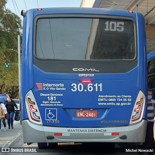 Empresa de Ônibus Vila Galvão 30.611 na cidade de São Paulo, São Paulo, Brasil, por Michel Nowacki. ID da foto: 10245390.