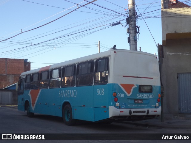 Viação Sanremo 908 na cidade de Vila Velha, Espírito Santo, Brasil, por Artur Galvao. ID da foto: 10261690.