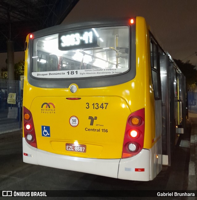 Viação Metrópole Paulista - Zona Leste 3 1347 na cidade de São Paulo, São Paulo, Brasil, por Gabriel Brunhara. ID da foto: 10367166.