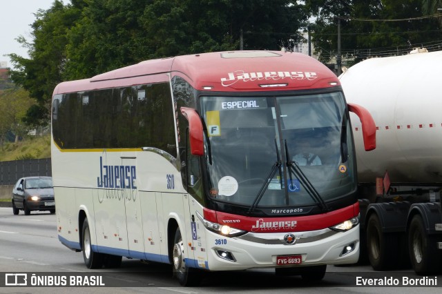 Auto Viação Jauense 3610 na cidade de São José dos Campos, São Paulo, Brasil, por Everaldo Bordini. ID da foto: 10366595.