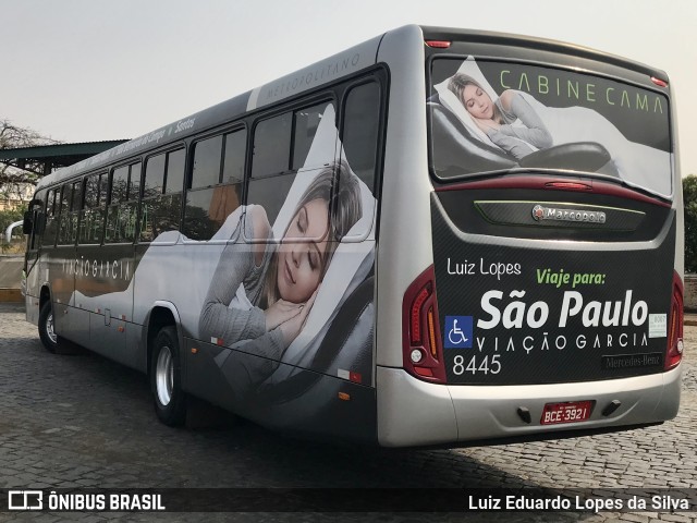 Viação Garcia 8445 na cidade de Londrina, Paraná, Brasil, por Luiz Eduardo Lopes da Silva. ID da foto: 10377694.