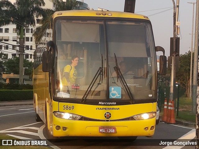 Viação Itapemirim 5869 na cidade de Rio de Janeiro, Rio de Janeiro, Brasil, por Jorge Gonçalves. ID da foto: 10383046.