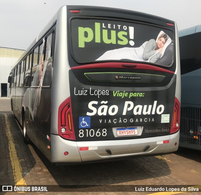 Viação Garcia 81068 na cidade de Londrina, Paraná, Brasil, por Luiz Eduardo Lopes da Silva. ID da foto: 10382639.