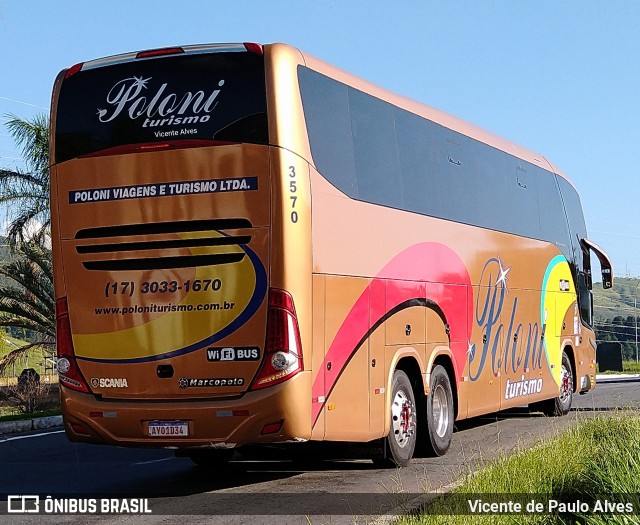 Poloni Turismo 3570 na cidade de Aparecida, São Paulo, Brasil, por Vicente de Paulo Alves. ID da foto: 10414686.