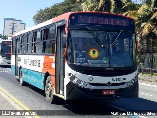 Viação Sul Fluminense RJ 202.006 na cidade de Volta Redonda, Rio de Janeiro, Brasil, por Matheus Martins da Silva. ID da foto: 10426104.