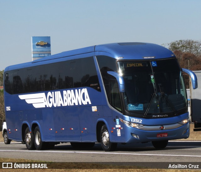 Viação Águia Branca 13512 na cidade de Guaratinguetá, São Paulo, Brasil, por Adailton Cruz. ID da foto: 10361572.