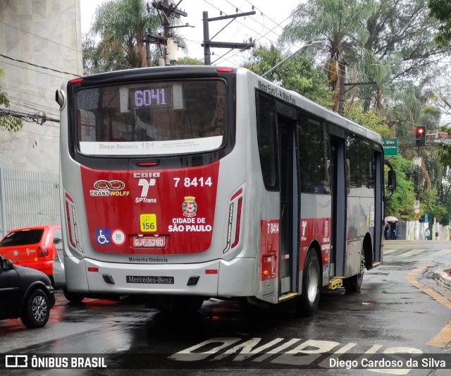 Transwolff Transportes e Turismo 7 8414 na cidade de São Paulo, São Paulo, Brasil, por Diego Cardoso da Silva. ID da foto: 10360983.